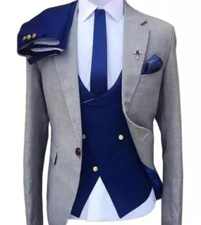 2022 nuovo vestito di modo per uomo giacca grigia blu navy gilet e pantaloni per la sposa sposo migliore uomo smoking costume ta