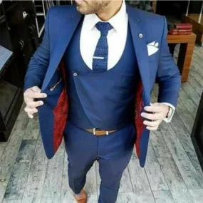 Abiti da sposo blu navy Abiti da uomo di design di moda Abiti su misura con risvolto scialle 3 pezzi (giacca + gilet + pantaloni