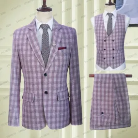 Abito da uomo 3 pezzi Slim Fit formale giacca da lavoro in lino con risvolto con risvolto viola chiaro smoking da sposo 2023