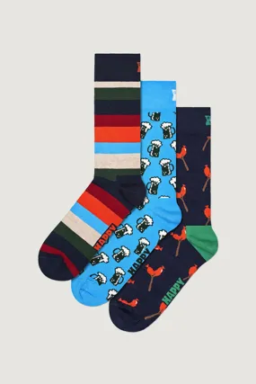 Calzini corti Happy Socks 3-PACK WURST AND BEER Blu