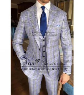 Casual Plaid Stripe Abiti da uomo Slim Fit Formale Business Blazer 3 pezzi Giacca Gilet Pantaloni Set Wedding Groom Tuxedo Costu