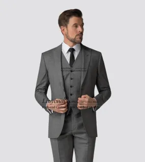 Classico grigio uomo abiti formale business blazer slim fit matrimonio sposo smoking banchetto set 3 pezzi giacca gilet pantalon