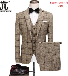 Giacca  Gilet  Pantaloni Highend Brand Boutique Fashion Plaid Formal Business Suit da uomo 3 pezzi Set Groom Wedding Dres