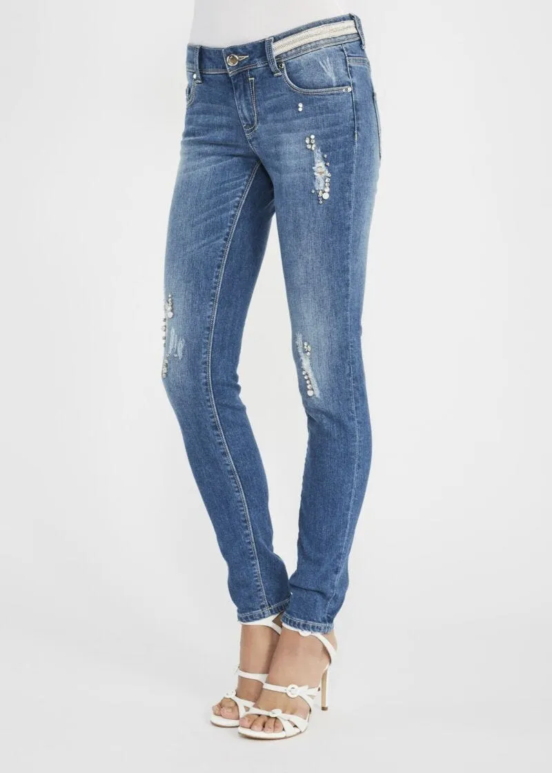 Jeans skinny con dettagli gioiello