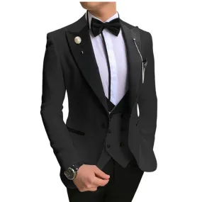 Moda uomo completo gilet giacca pantaloni tre pezzi nero risvolto con visiera monopetto costume Homme slim fit abito da sposa