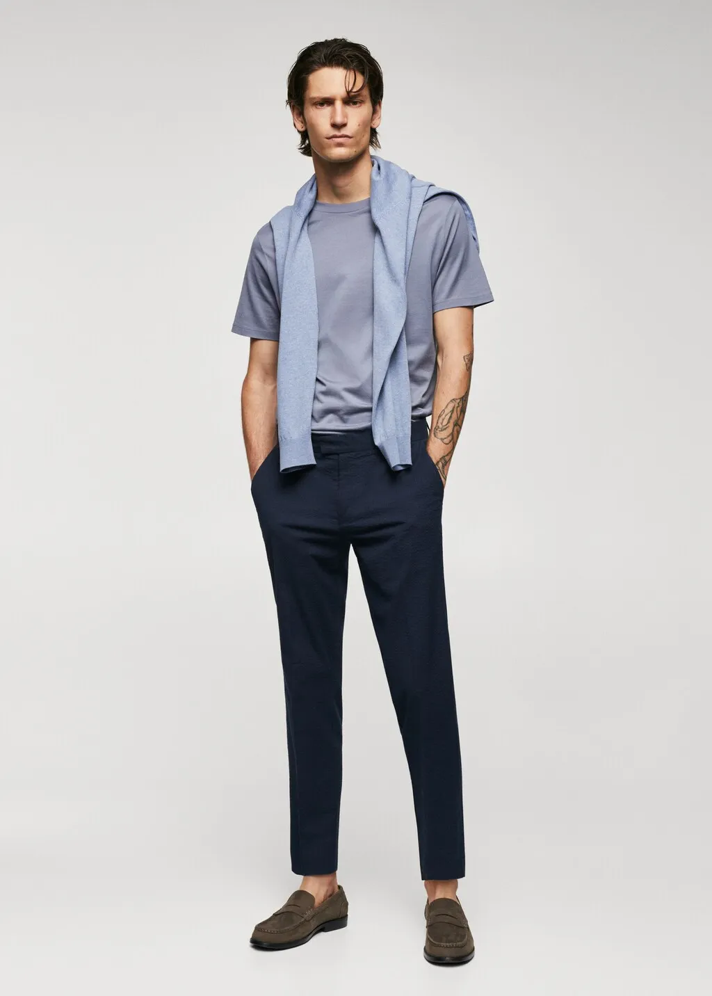 Pantaloni slim fit seersucker stretch