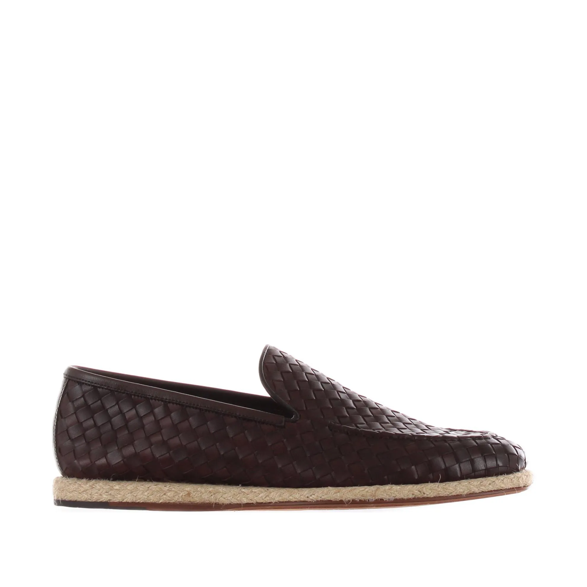 Slip on in pelle intrecciata con fondo in corda