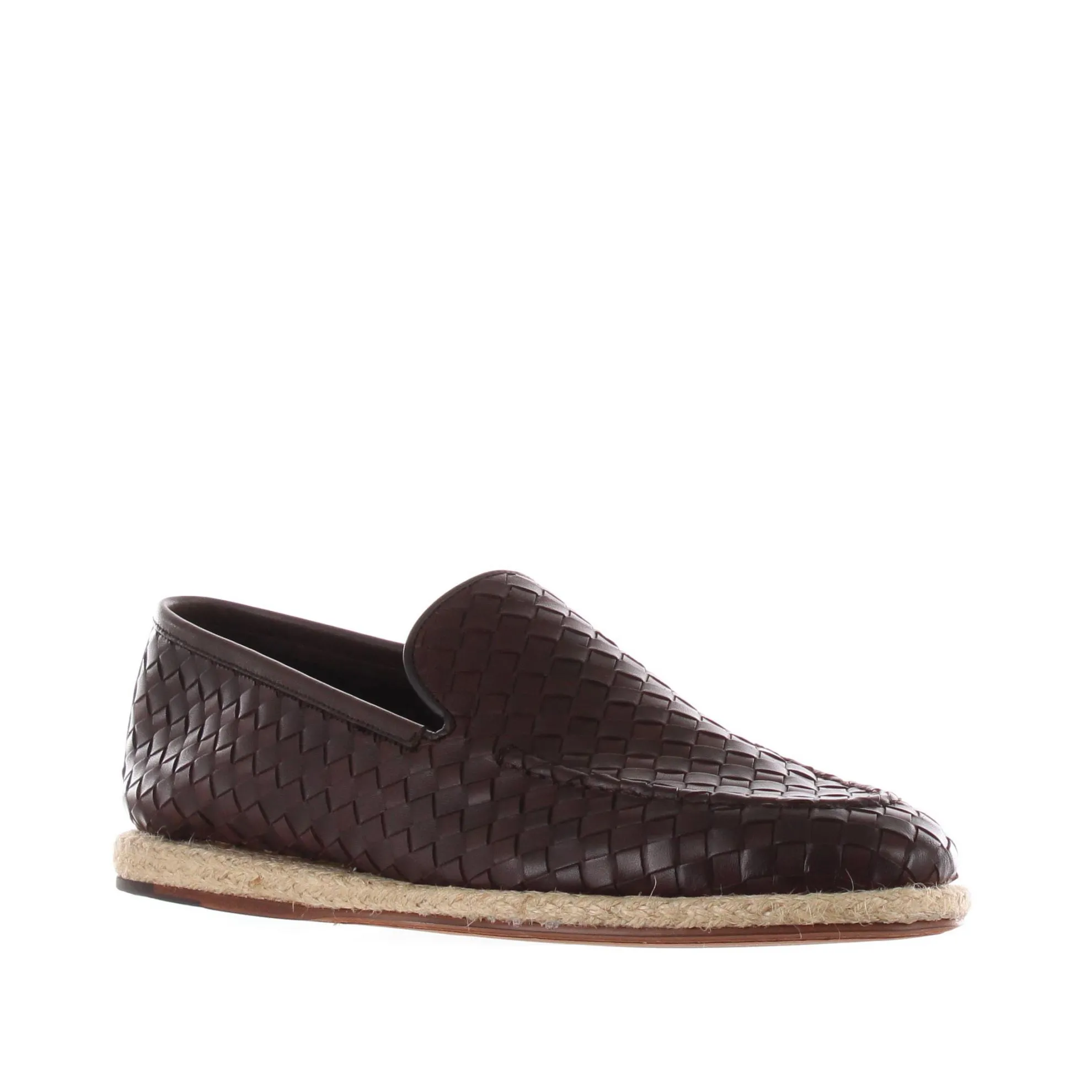 Slip on in pelle intrecciata con fondo in corda